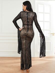 Missord 垂墜拼接亮片舞會洋裝 - 黑色 - 查看 2