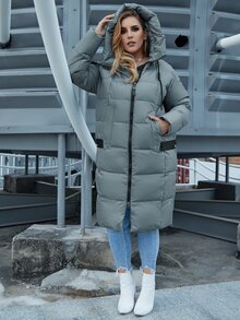 Astrid 大码拉链斜口袋连帽夹棉大衣，冬季