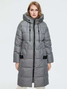 Astrid Áo khoác có mũ trùm đầu có khóa kéo túi chéo cỡ lớn - Xám - Xem 5