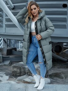 Astrid 大码拉链斜口袋连帽夹棉大衣，冬季