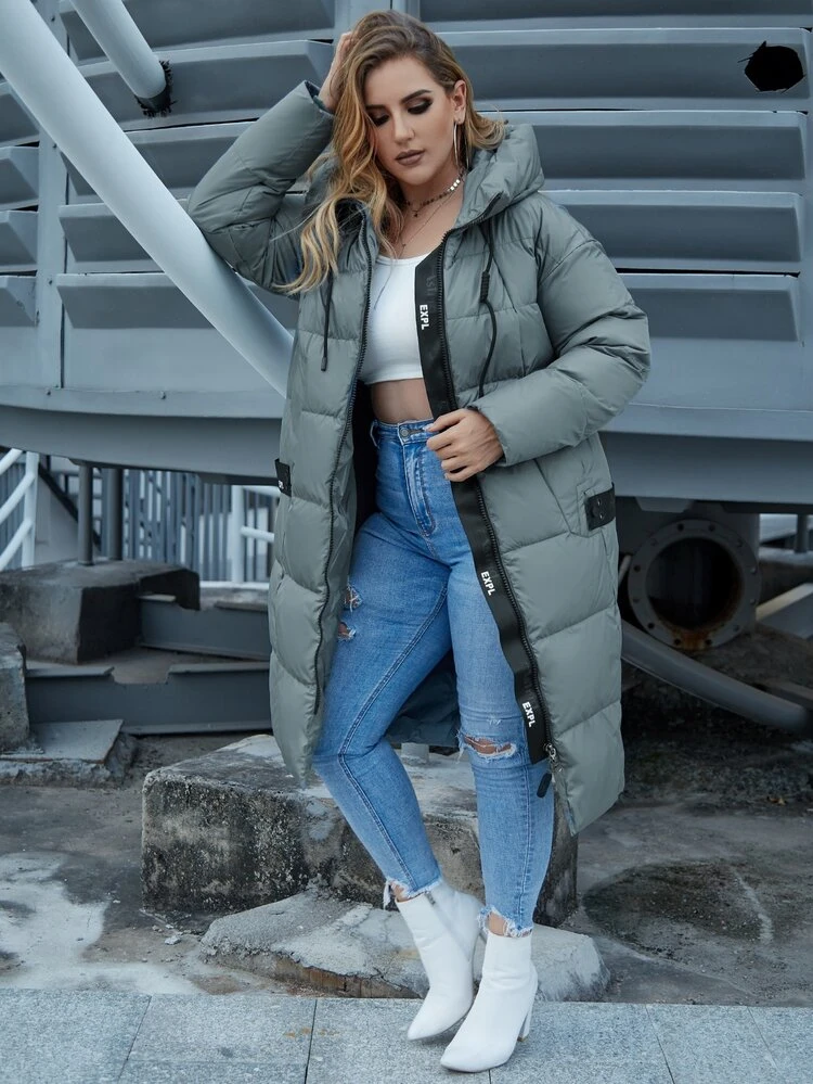 Astrid Plus Size Women Zipper Slant Pocket Hooded Winter Jacket