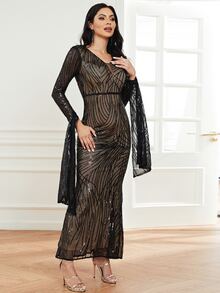 Missord 垂墜拼接亮片舞會洋裝 - 黑色 - 查看 5