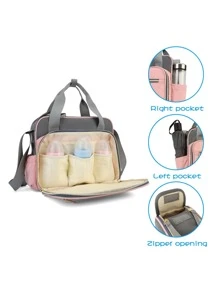 LEQUEEN 1入牛津布時尚媽媽袋，適合收納嬰兒用品，附手提、單肩和斜挎肩帶 - 粉色 - 查看 6