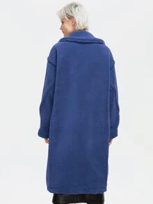 ZIAI Women's Winter Solid Color Long Sleeve Large Lapel Lamb Wool Teddy Long Coat - Royal Blue - View 3