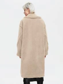 ZIAI Women's Winter Solid Color Long Sleeve Large Lapel Lamb Wool Teddy Long Coat - Apricot - View 6