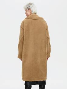 ZIAI Áo khoác dài tay ve lớn màu trơn mùa đông cho nữ bằng len lông cừu Teddy - Lạc đà - Xem 3