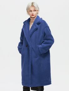 ZIAI Women's Winter Solid Color Long Sleeve Large Lapel Lamb Wool Teddy Long Coat - Royal Blue - View 6