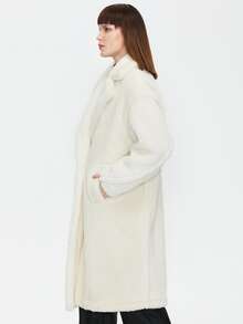 ZIAI Women's Solid Color Long Sleeve Oversized Lapel Faux Shearling Teddy Coat, Winter - White - View 3