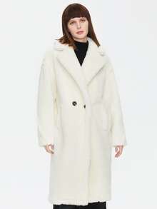 ZIAI Women's Solid Color Long Sleeve Oversized Lapel Faux Shearling Teddy Coat, Winter - White - View 5