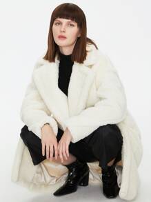 ZIAI Women's Solid Color Long Sleeve Oversized Lapel Faux Shearling Teddy Coat, Winter - White - View 6