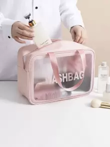 Letter Graphic Travel Storage Bag - Pink - View 1