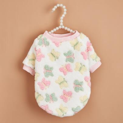 1件蝴蝶印花抓绒卫衣，猫狗保暖宠物服