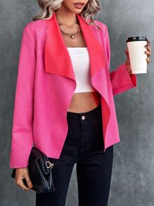 SHEIN Unity Waterfall Collar Open Front Coat - Pink - View 1