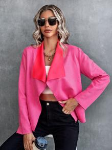 SHEIN Unity Waterfall Collar Open Front Coat - Pink - View 3
