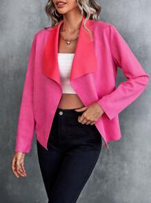 SHEIN Unity Waterfall Collar Open Front Coat - Pink - View 4