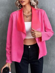 SHEIN Unity Waterfall Collar Open Front Coat - Pink - View 5