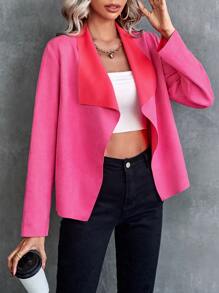 SHEIN Unity Waterfall Collar Open Front Coat - Pink - View 6