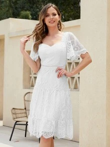 Đầm Dây kéo Viên lá sen màu trơn Thanh lịch - trắng - Xem 1