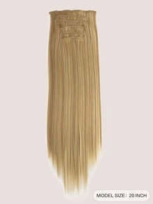 6 Pieces/Set 16 Clip Hair Extensions Black Long Straight Hair Natural Gradual Change Wig Heat Resistant Fiber Women's Hairstyle