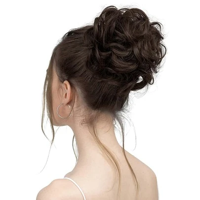 6 "Messy Bun Bun Hair Curls Synthetic Wavy Bun Ponytail Hair Extensions Thick Updo Bun Women Girls, Pale Grayish Brown And Bleached Blonde