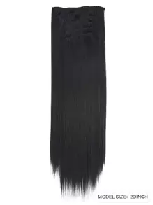 6 Pieces/Set 16 Clip Hair Extensions Black Long Straight Hair Natural Gradual Change Wig Heat Resistant Fiber Women's Hairstyle