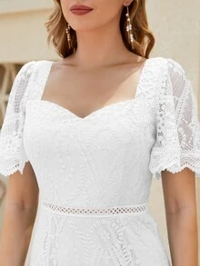 Đầm Dây kéo Viên lá sen màu trơn Thanh lịch - trắng - Xem 4