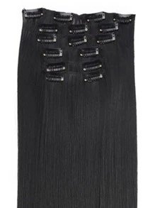 6 Pieces/Set 16 Clip Hair Extensions Black Long Straight Hair Natural Gradual Change Wig Heat Resistant Fiber Women's Hairstyle