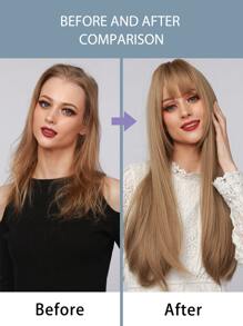 Women's Wig Length 26 Inches Red Black Air Bangs Long Straight Hair Natural Soft Beautiful Charming Synthetic Wig Suitable For Daily Party Halloween Use - Gold - View 5