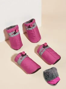 1套含4入犬寵物鞋,帶有絨面和反光條紋,保暖防髒,適用於秋冬季節 - 紫色 - 查看 2