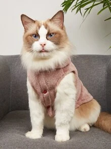 Pet Sleeveless Plush Hooded Vest In Macaron Colors - Brown - View 5