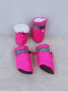 1套含4入犬寵物鞋,帶有絨面和反光條紋,保暖防髒,適用於秋冬季節 - 紫色 - 查看 3