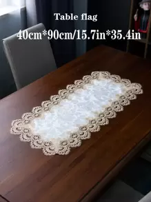 Floral Jacquard Tassel Decor Table Runner, Lace Embroidered Table Decoration Cloth For Dining Table - Beige - View 4