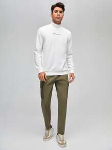 Manfinity VCAY Men Mock Neck Slogan Pattern Pullover - White - View 3