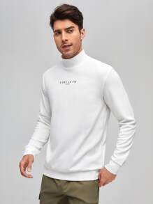 Manfinity VCAY Men Mock Neck Slogan Pattern Pullover - White - View 4