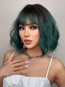 HAIRCUBE Women Wigs 16 Inch Green Long Wavy Hair Wigs With Bangs Synthetic Wigs For Cosplay - Green - View 2