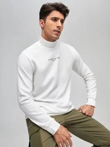 Manfinity VCAY Men Mock Neck Slogan Pattern Pullover - White - View 5