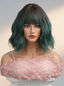 HAIRCUBE Women Wigs 16 Inch Green Long Wavy Hair Wigs With Bangs Synthetic Wigs For Cosplay - Green - View 5