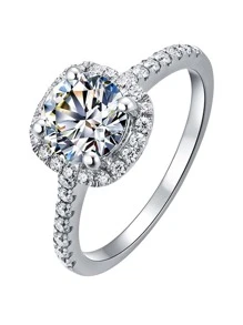 Shescity Cubic Zirconia Decor Ring - Silver - View 2