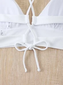 SHEIN Swim Summer Beach Plain Lace Up Bikini Top - White - View 4