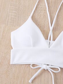SHEIN Swim Summer Beach Plain Lace Up Bikini Top - White - View 5