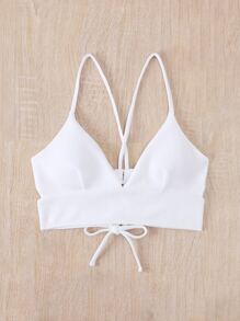 SHEIN Swim Summer Beach Plain Lace Up Bikini Top - White - View 7
