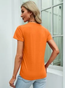 SHEIN LUNE Camiseta con estampado de letra de cuello redondo - Naranja - Ver 2