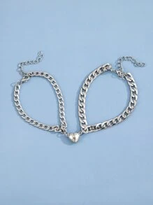 2入組情侶磁性愛心掛飾手環 - 銀色 - 查看 2