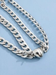 2入組情侶磁性愛心掛飾手環 - 銀色 - 查看 4