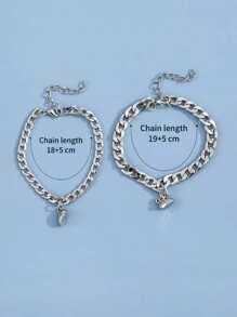 2入組情侶磁性愛心掛飾手環 - 銀色 - 查看 5