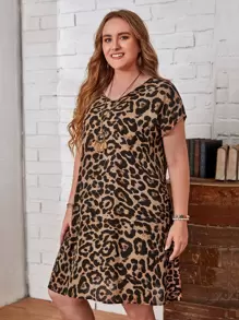 EMERY ROSE Plus Batwing Sleeve Leopard Dress