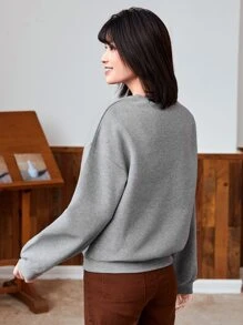 SHEIN Unity Graphic & Letter Embroidery Drop Shoulder Sweatshirt - Light Grey - View 2