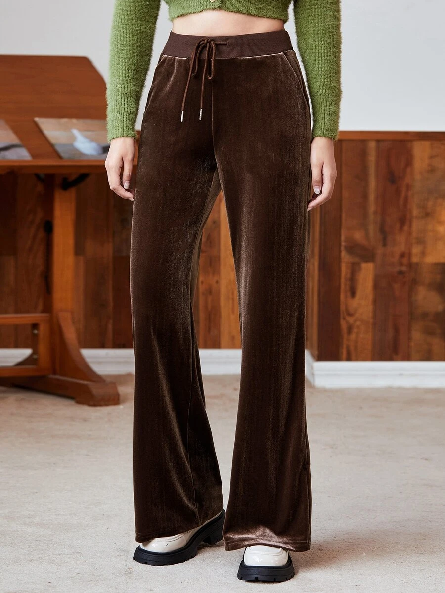 Muchica 腰部抽繩絲絨長褲 - 巧克力棕 - 查看 1