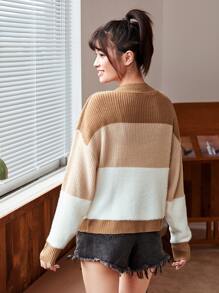 Calvaya Color Block Drop Shoulder Sweater,Ladies Spring/Fall Casual Long Sleeve Regular Fit Multicolor Drop Shoulder Pullovers Women Sweaters,Long Sleeve Tops Knit Pullover Fall Winter Outfit