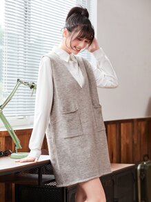 Lunelith SHEIN Lunessa Dual Pocket Sleeveless Sweater Dress Without Blouse
